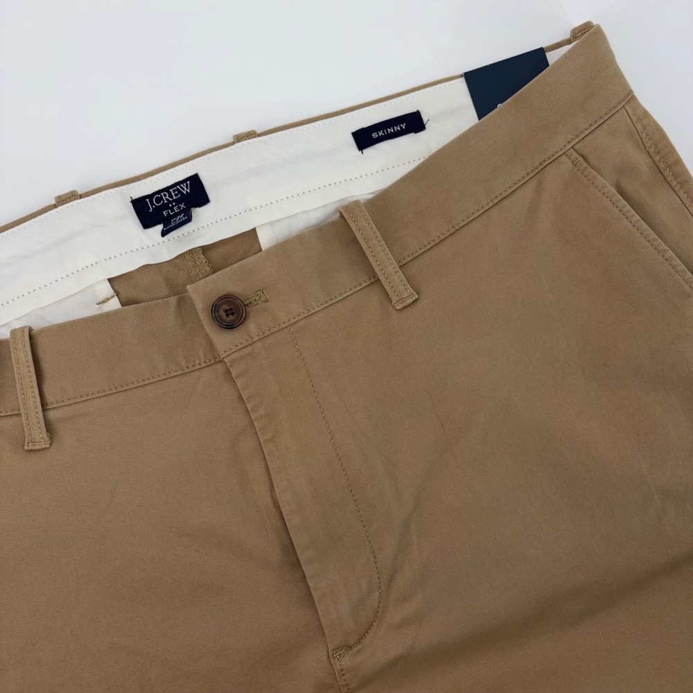 J.Crew Flex Skinny Chino Pants Mens 36x30 Khaki Tan Stretch Cotton Trousers NWT